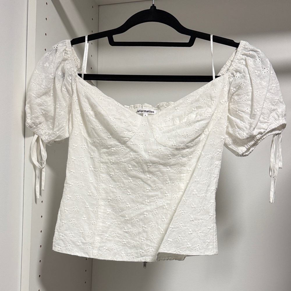 Reformation Eyelet Off the Shoulder Blouse